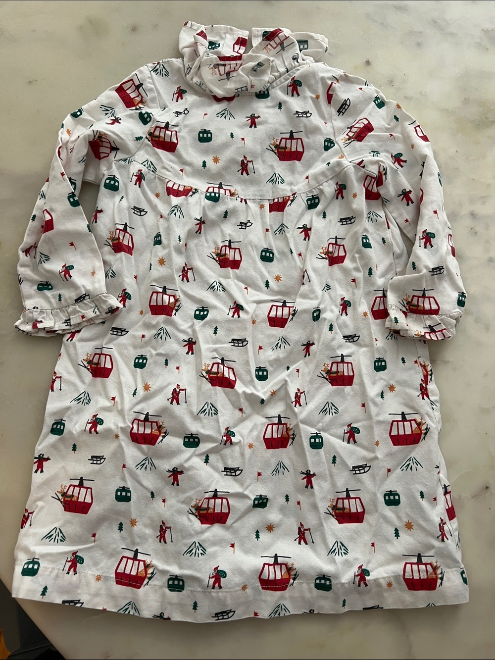Petite Plume White Ski Cable Car Print Nightgown